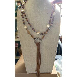 Pearl & Fire Lavender Glass Necklace -- 36"